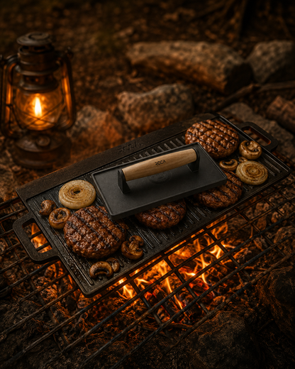 Reversible Heavy Cast Iron Grill Plate + Grill Press