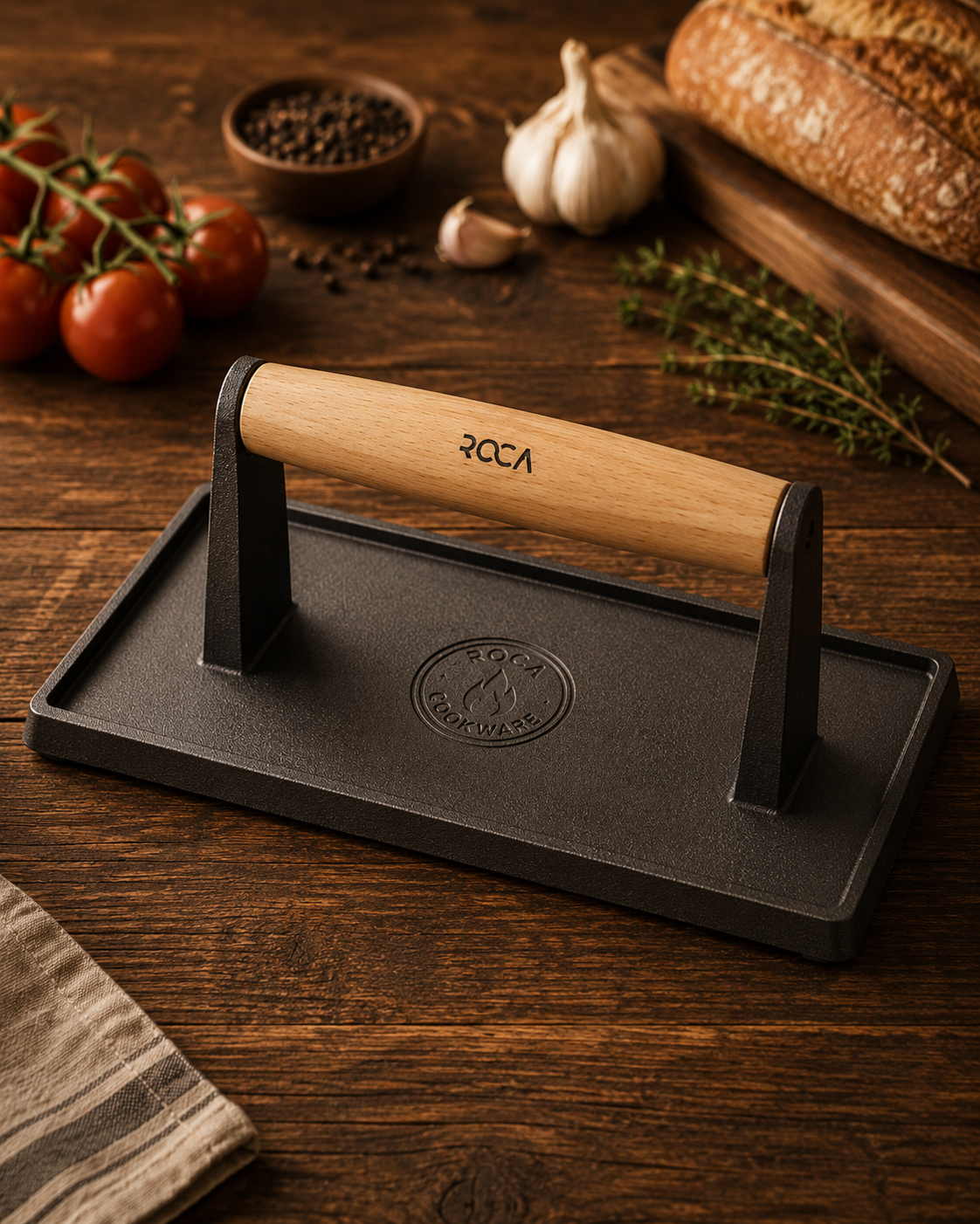 Reversible Heavy Cast Iron Grill Plate + Grill Press