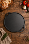 Roca Carpo 30cm Cast Iron Flat Griddle Pan with Double Handles | Naturally Non Stick, Pre Seasoned | Includes Cotton Handle Sleeves and Storage Bag